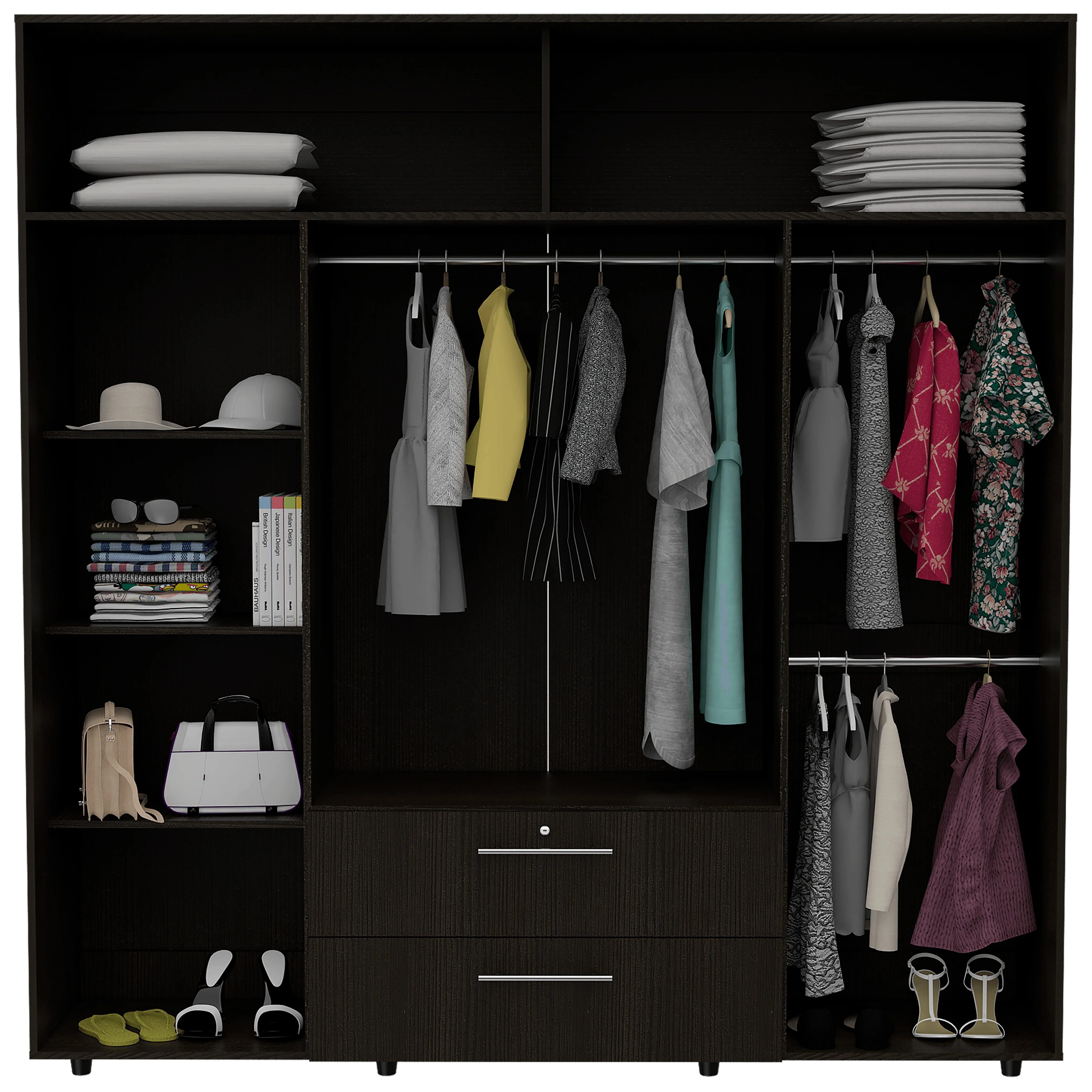 Closet Babel, Wengue, Con Cuatro Puertas Abatibles y Cuatro Cajones Multiusos - Image 4