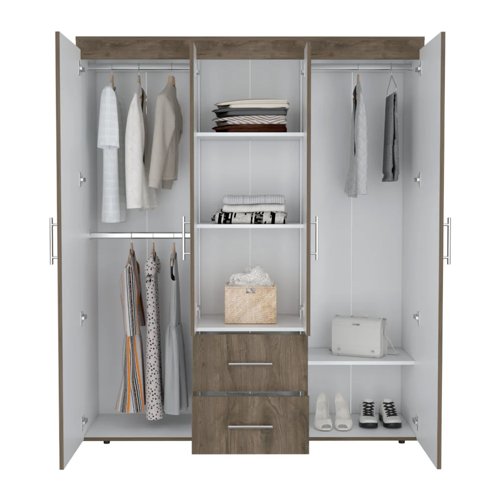 Closet Bariloche Bombay Eco, Avellana y Blanco, Con Variedad De Entrepaños y Cuatro Puertas Abatibles - Image 2