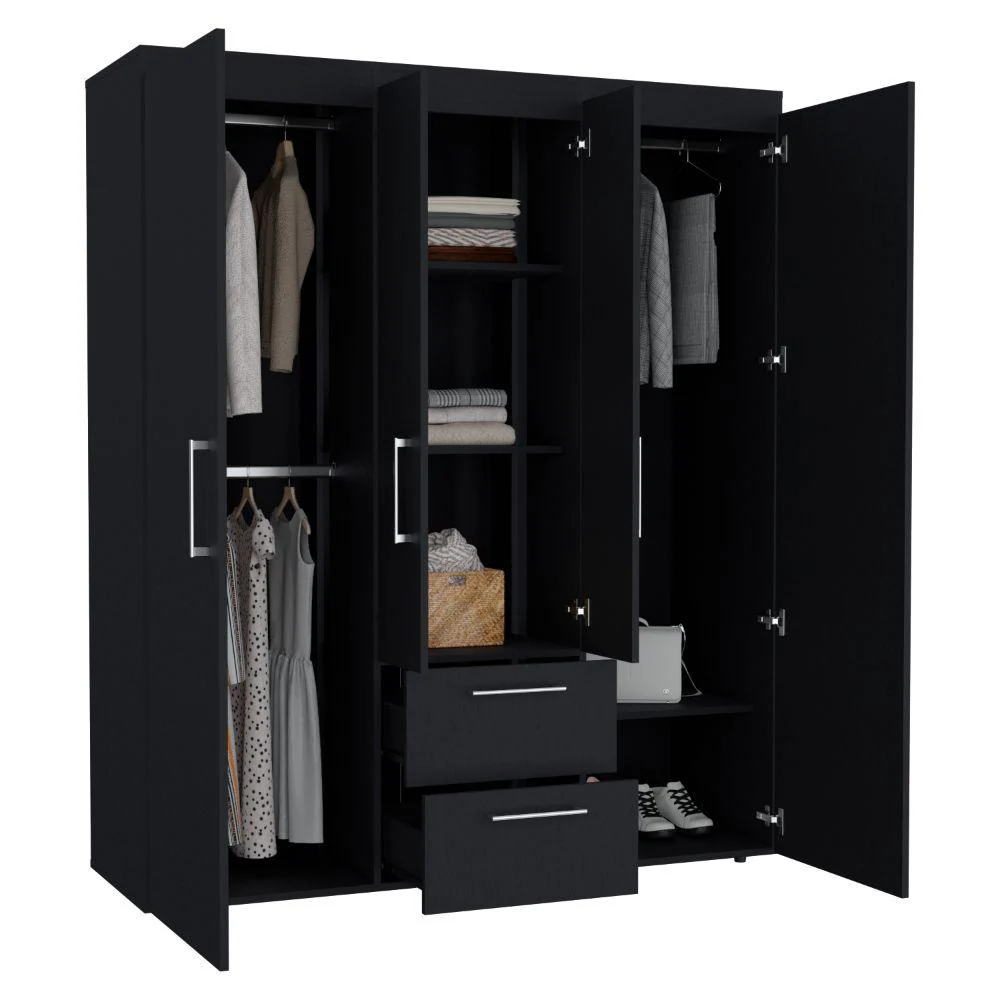 Closet Bariloche Bombay Eco, Wengue, Con Variedad De Entrepaños y Cuatro Puertas Abatibles ZF