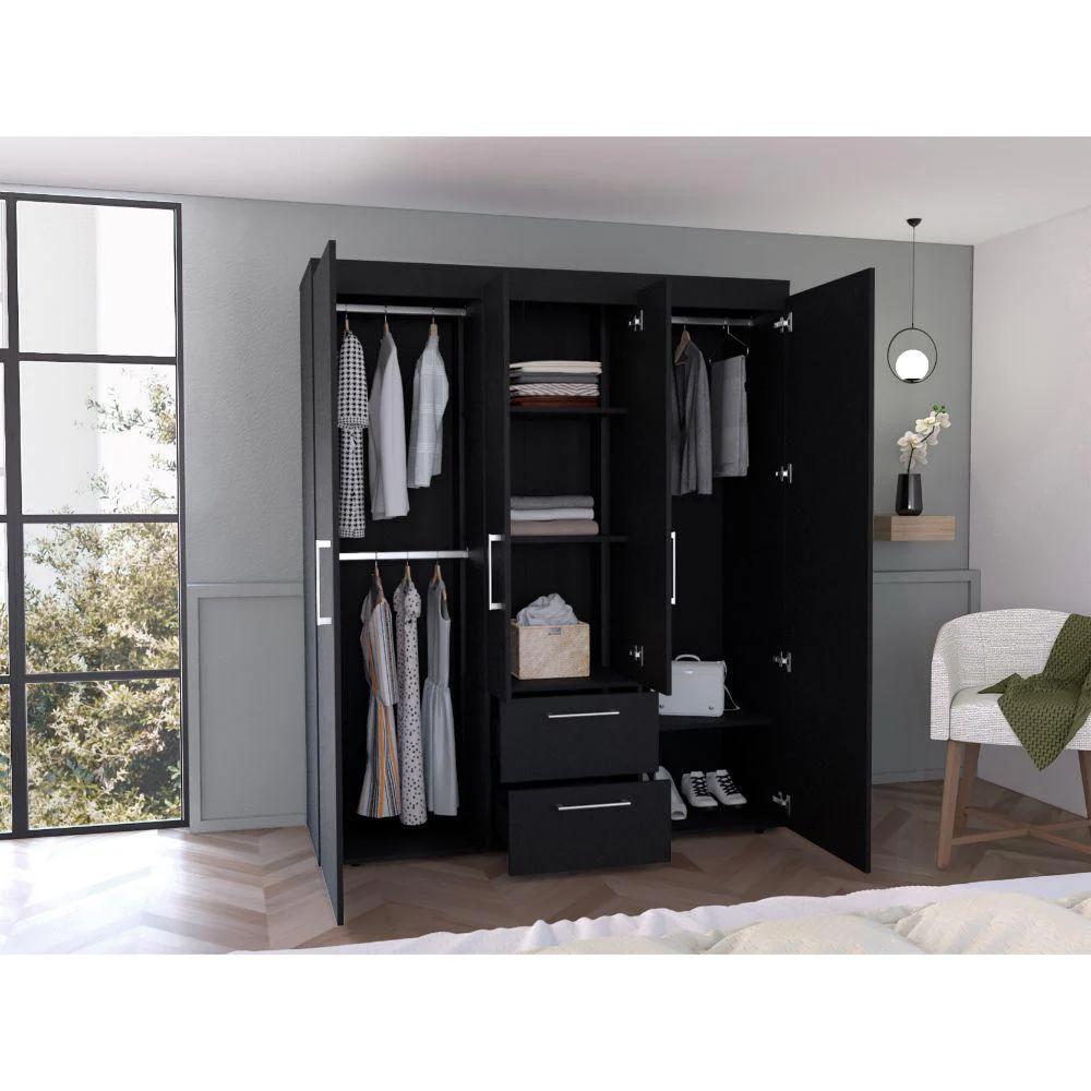 Closet Bariloche Bombay Eco, Wengue, Con Variedad De Entrepaños y Cuatro Puertas Abatibles ZF - Image 2