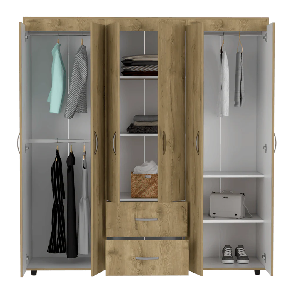 Closet Bariloche Bombay, Macadamia y Blanco, Variedad de Entrepaños y Seis Puertas Abatibles - Image 2
