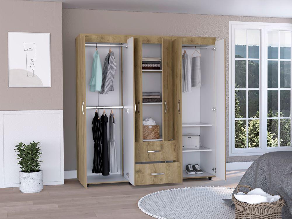 Closet Bariloche Bombay, Macadamia y Blanco, Variedad de Entrepaños y Seis Puertas Abatibles - Image 3