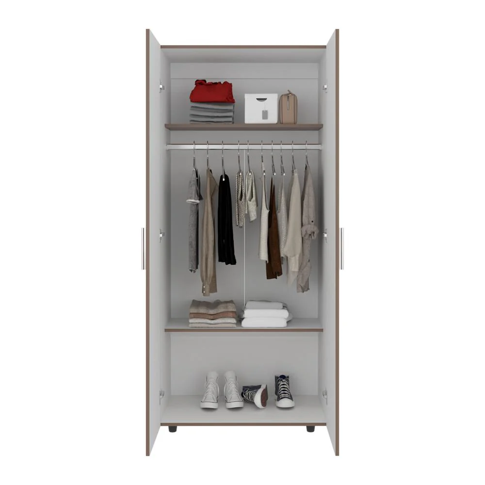 Closet Carlota, Avellana y Blanco, con Un Tubo Cromado y Tres Entrepaños - Image 4