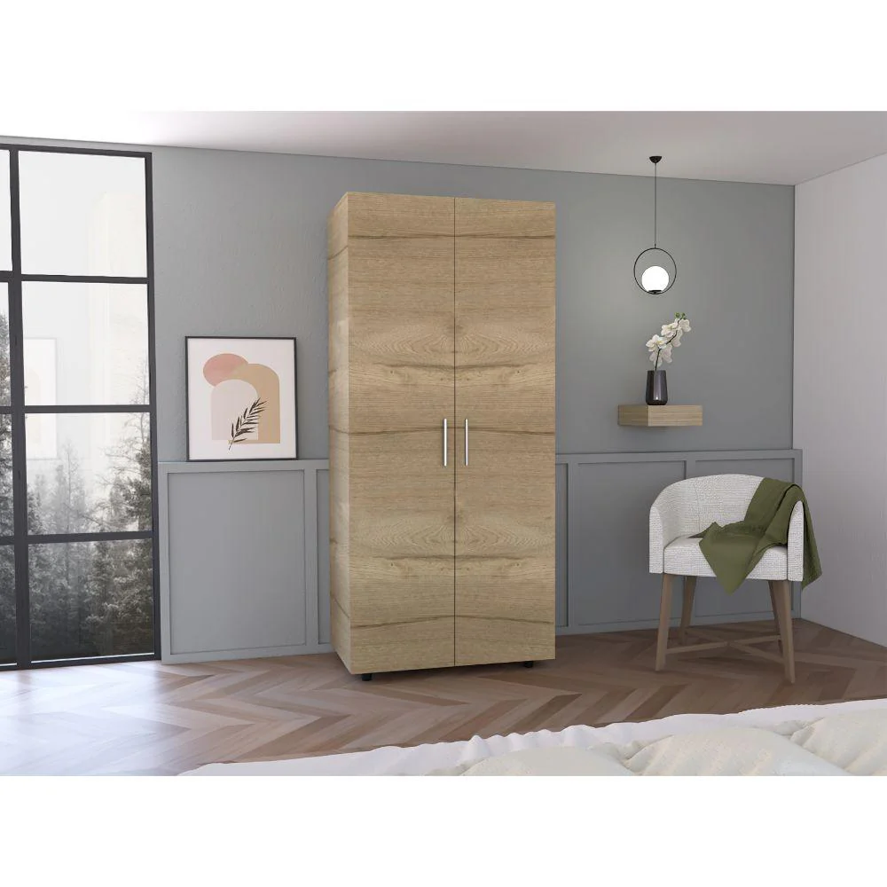 Closet Carlota, Café Claro y Blanco, con Un Tubo Cromado y Tres Entrepaños - Image 3
