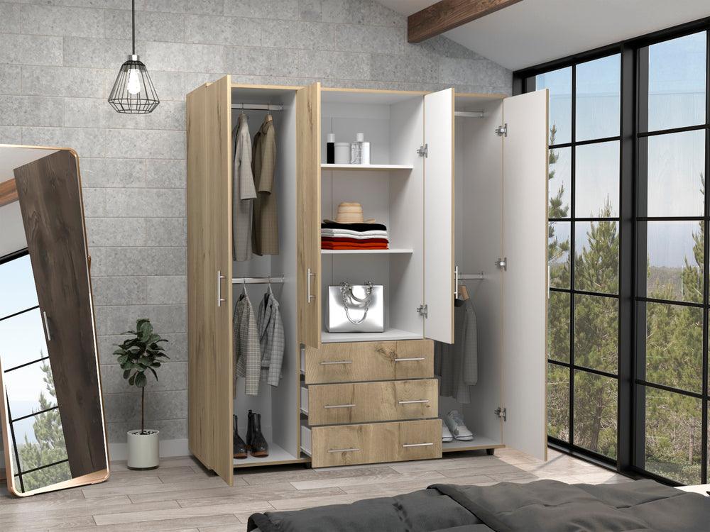Closet Fontana, Café Claro y Blanco, con Cuatro Tubos Para Colgar Ropa y Zapatero En La Parte Inferior - Image 6