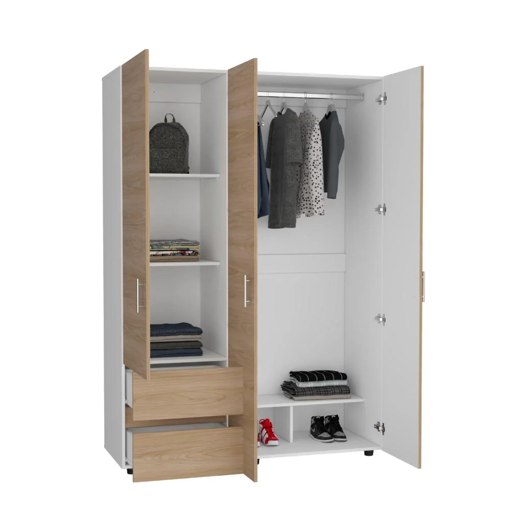 Closet Light 140, Fresno Europeo y Blanco, con tres puertas abatibles - Image 2
