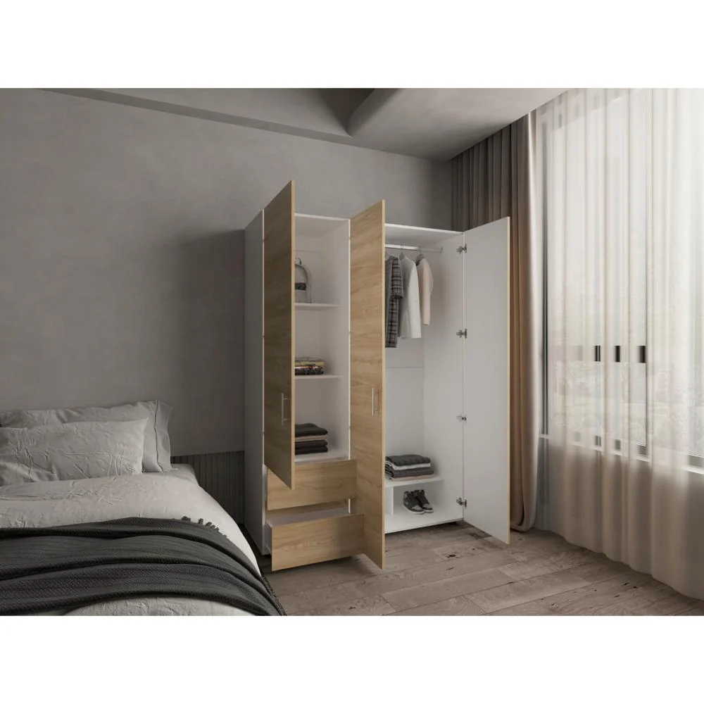 Closet Light 140, Fresno Europeo y Blanco, con tres puertas abatibles - Image 6