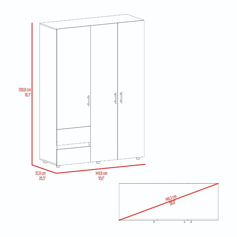 Closet Light 140, Fresno Europeo y Blanco, con tres puertas abatibles - Image 8