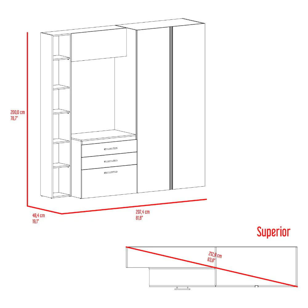 Closet Multifuncional Bruson, Fresno Europeo y Wengue, con cajones para guardar ropa y objetos de oficina - Image 10