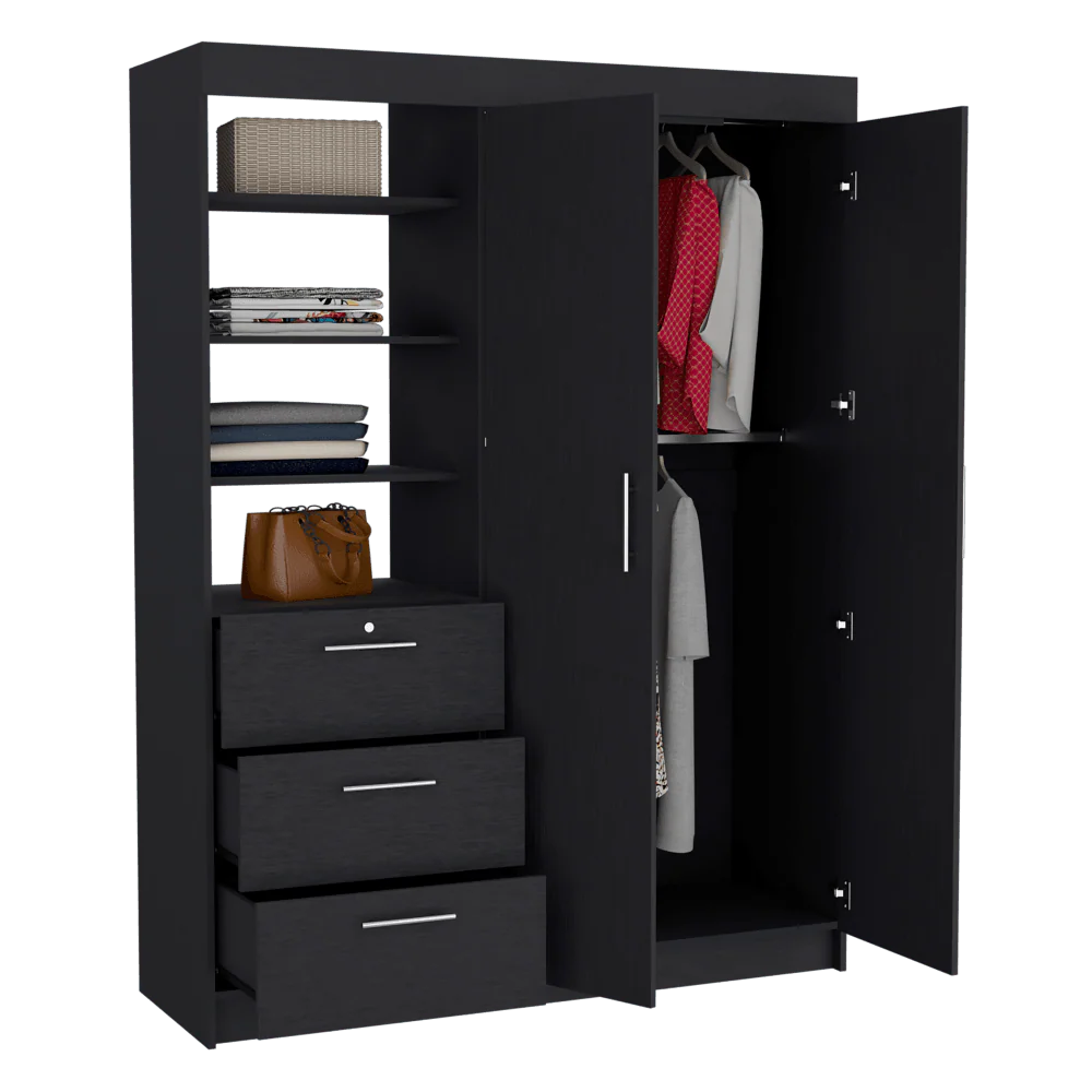Closet Pekín, Wengue, Con Dos Puertas Abatibles y Tres Cajones Organizadores ZF