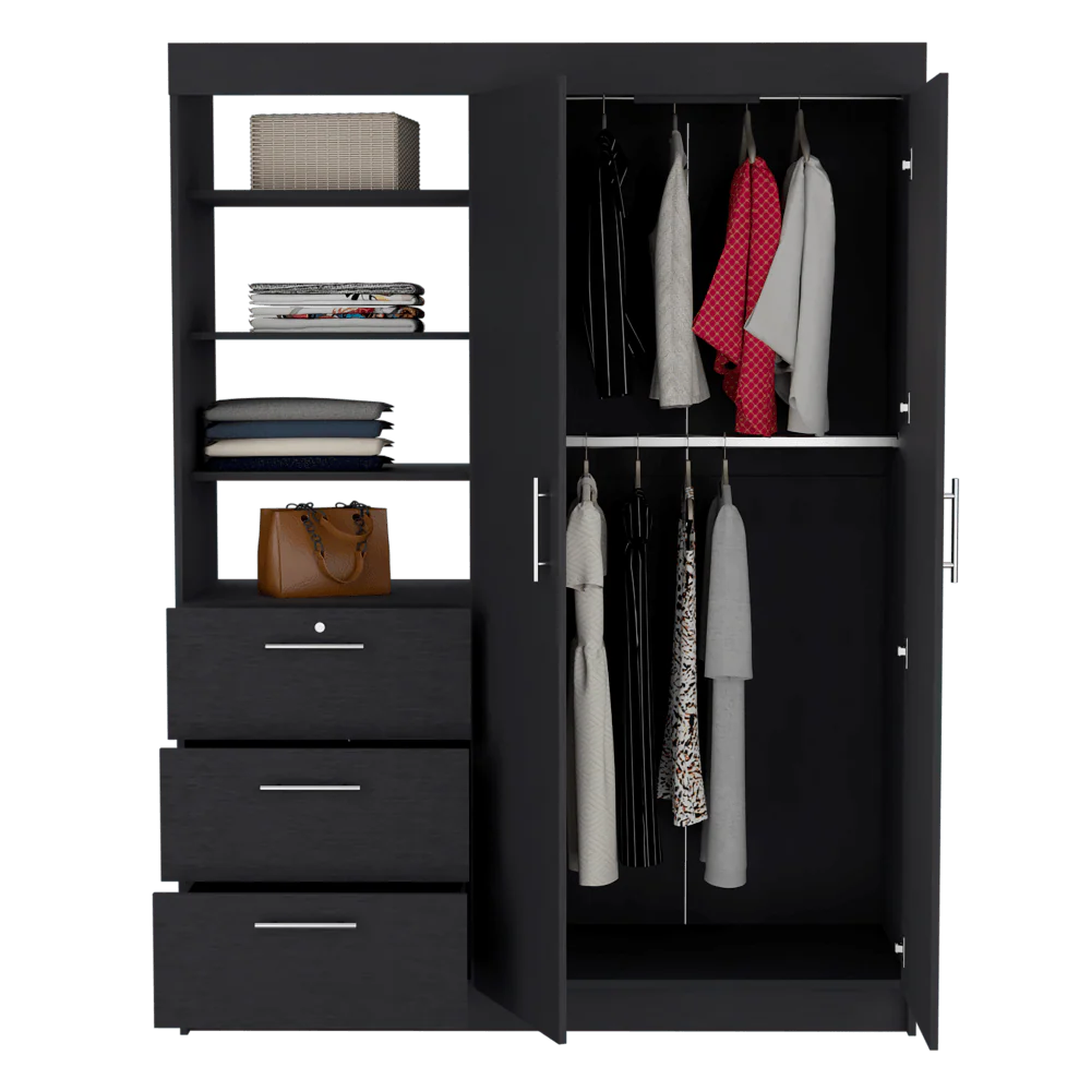 Closet Pekín, Wengue, Con Dos Puertas Abatibles y Tres Cajones Organizadores ZF - Image 2
