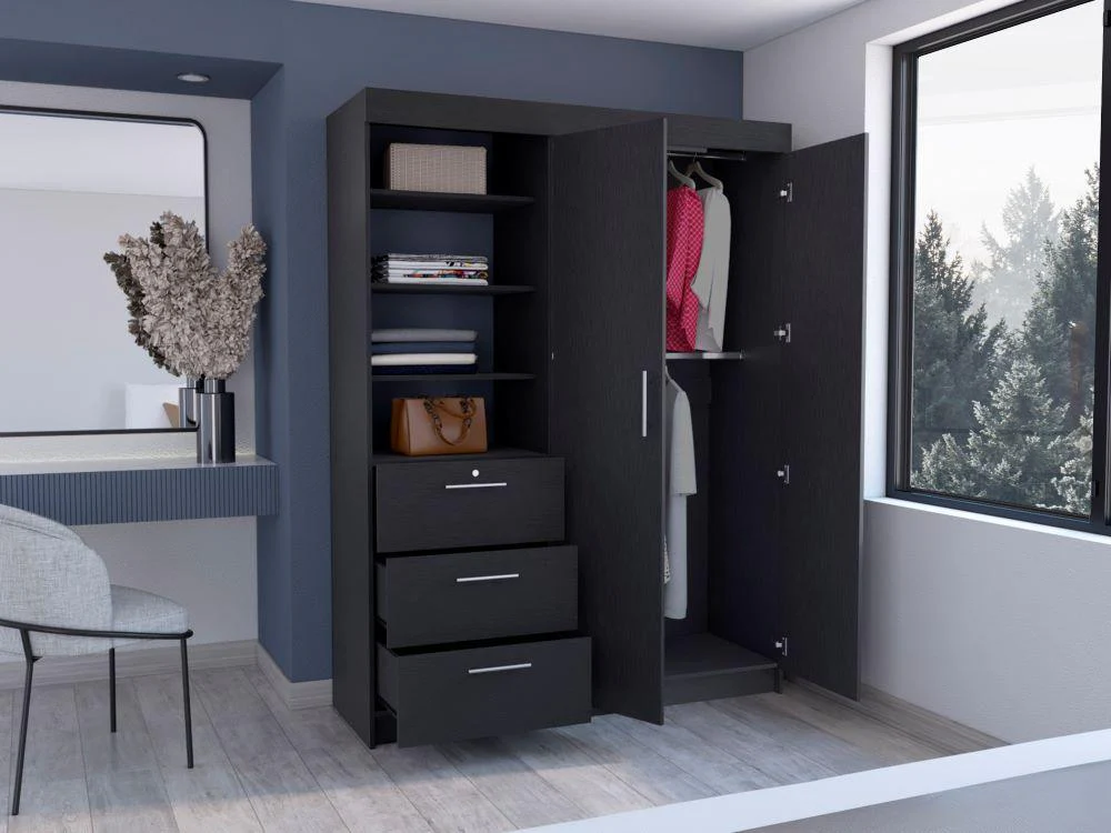 Closet Pekín, Wengue, Con Dos Puertas Abatibles y Tres Cajones Organizadores ZF - Image 3