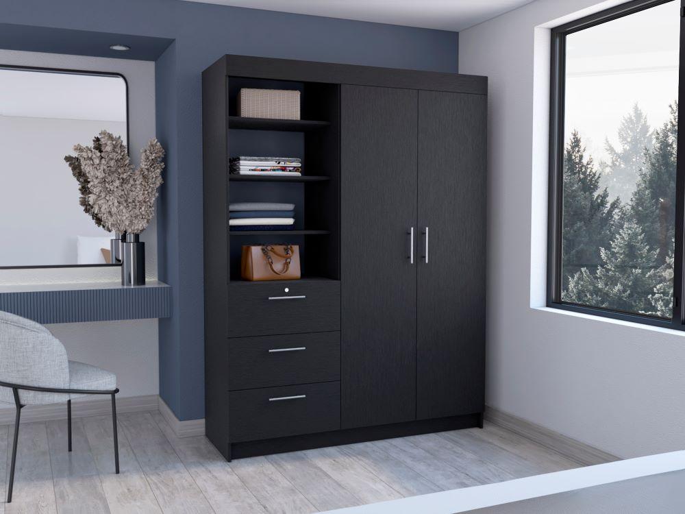 Closet Pekín, Wengue, Con Dos Puertas Abatibles y Tres Cajones Organizadores ZF - Image 4