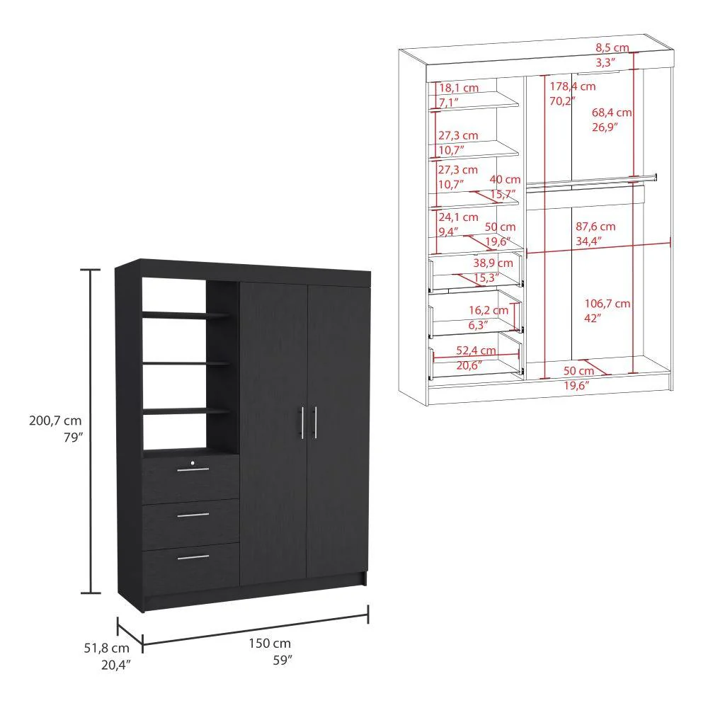 Closet Pekín, Wengue, Con Dos Puertas Abatibles y Tres Cajones Organizadores ZF - Image 7