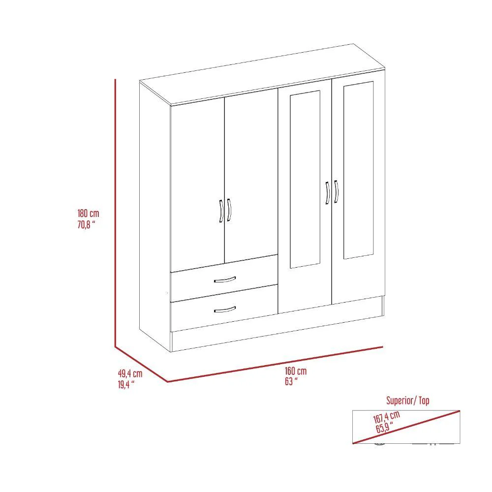 Closet Quiles, Humo y Wengue, con Dos Espejos y Cuatro Puertas Abatibles    ZF - Image 7