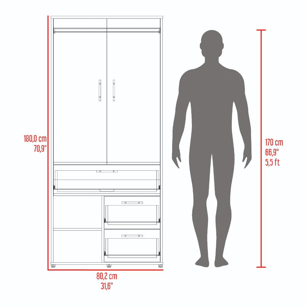 Closet sevilla, Fresno Europeo, con Dos Puertas Abatibles y Tres Cajones - Image 15