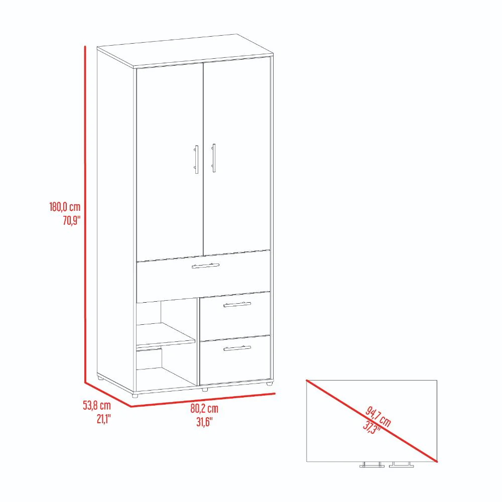 Closet sevilla, Fresno Europeo, con Dos Puertas Abatibles y Tres Cajones - Image 16