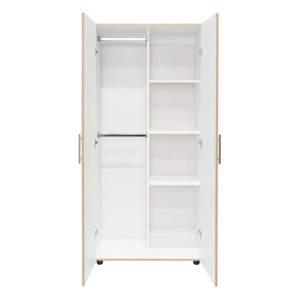 Closet Tera, Café Claro y Blanco Vainilla, Dos Puertas Abatibles y Dos Tubos Cromados - Image 6