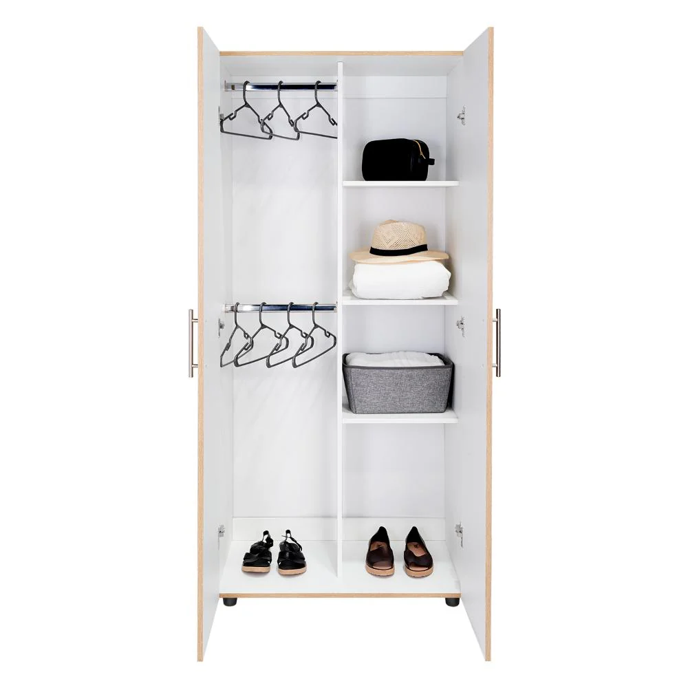 Closet Tera, Café Claro y Blanco Vainilla, Dos Puertas Abatibles y Dos Tubos Cromados - Image 7