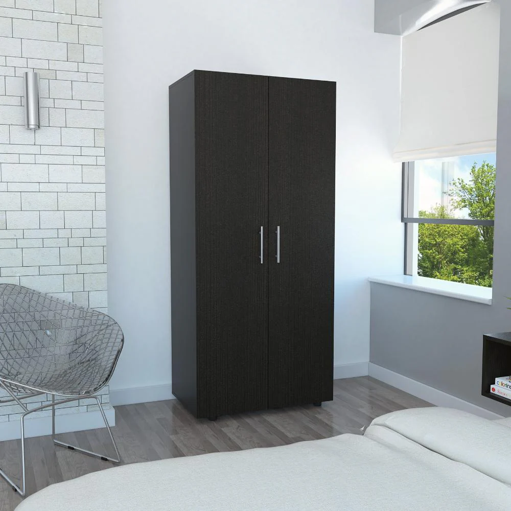 Closet Tera, Wengue y Negro,  Dos Puertas Abatibles y Dos Tubos Cromados