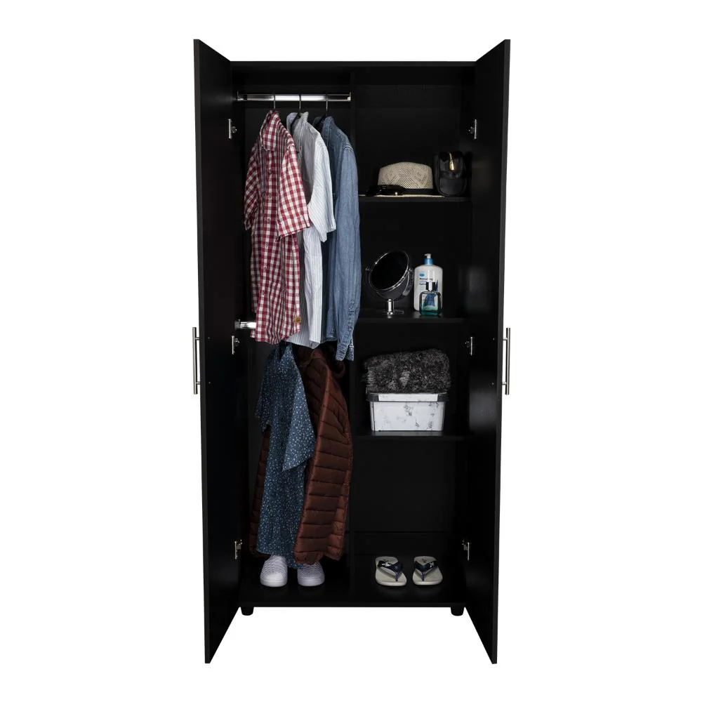 Closet Tera, Wengue y Negro,  Dos Puertas Abatibles y Dos Tubos Cromados - Image 5