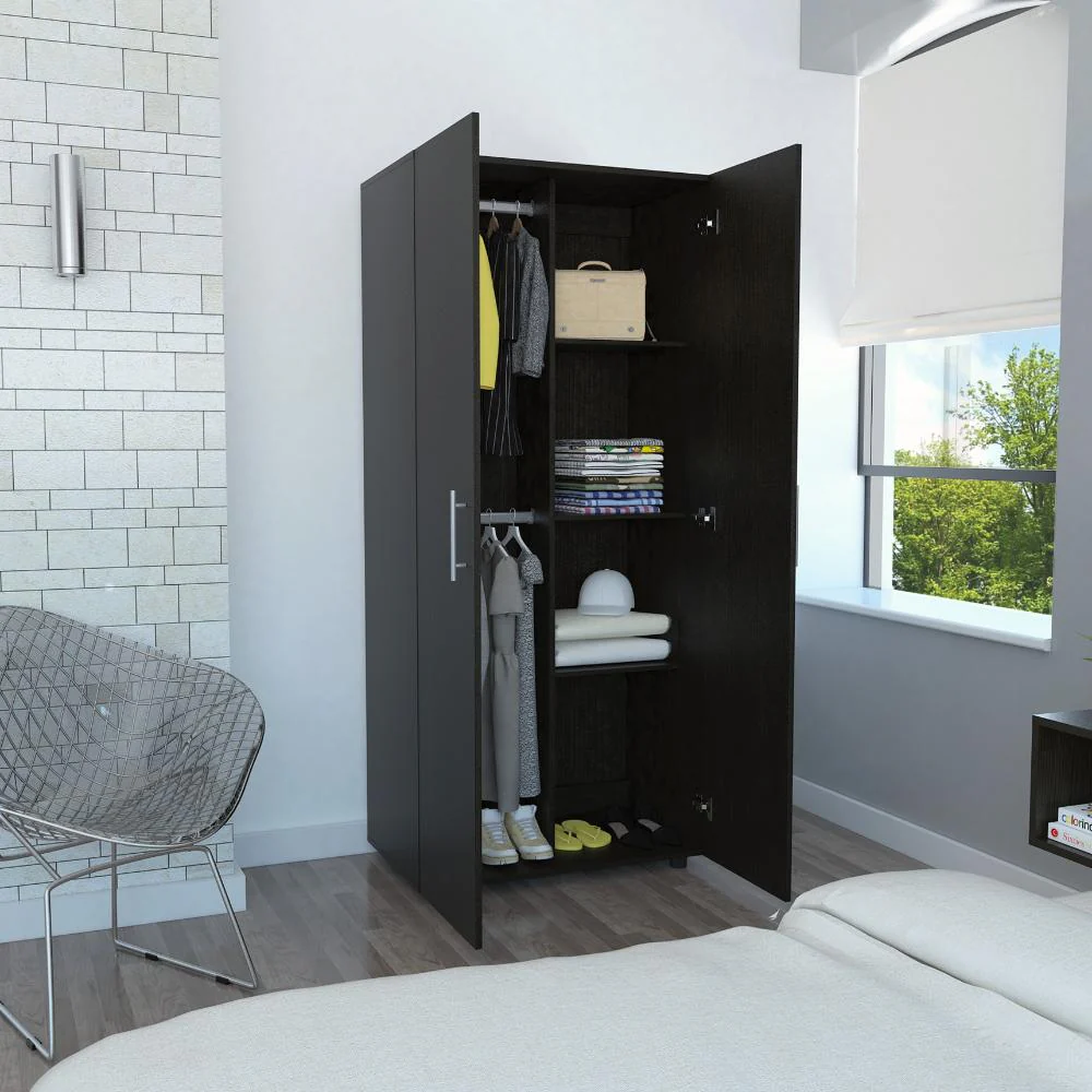 Closet Tera, Wengue y Negro,  Dos Puertas Abatibles y Dos Tubos Cromados - Image 6