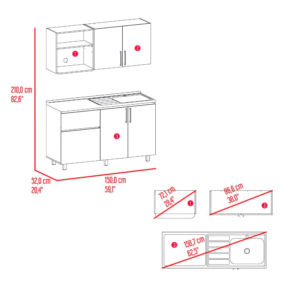 Cocina Integral Ailen, Blanco Duqueza y Wengue, Incluye Mesón Derecho ZF - Image 9