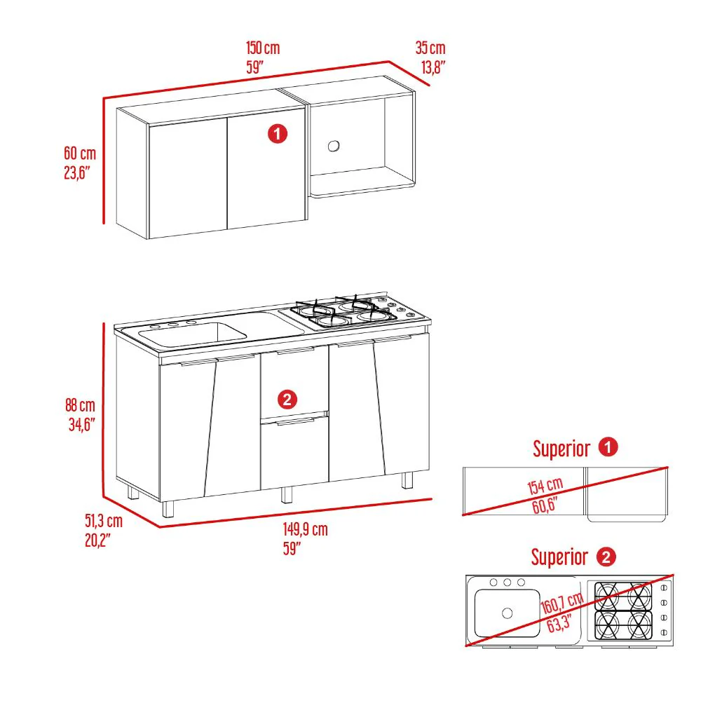 Cocina Integral Naray, Nevado y Piedra, Incluye Mesón Izquierdo ZF - Image 3