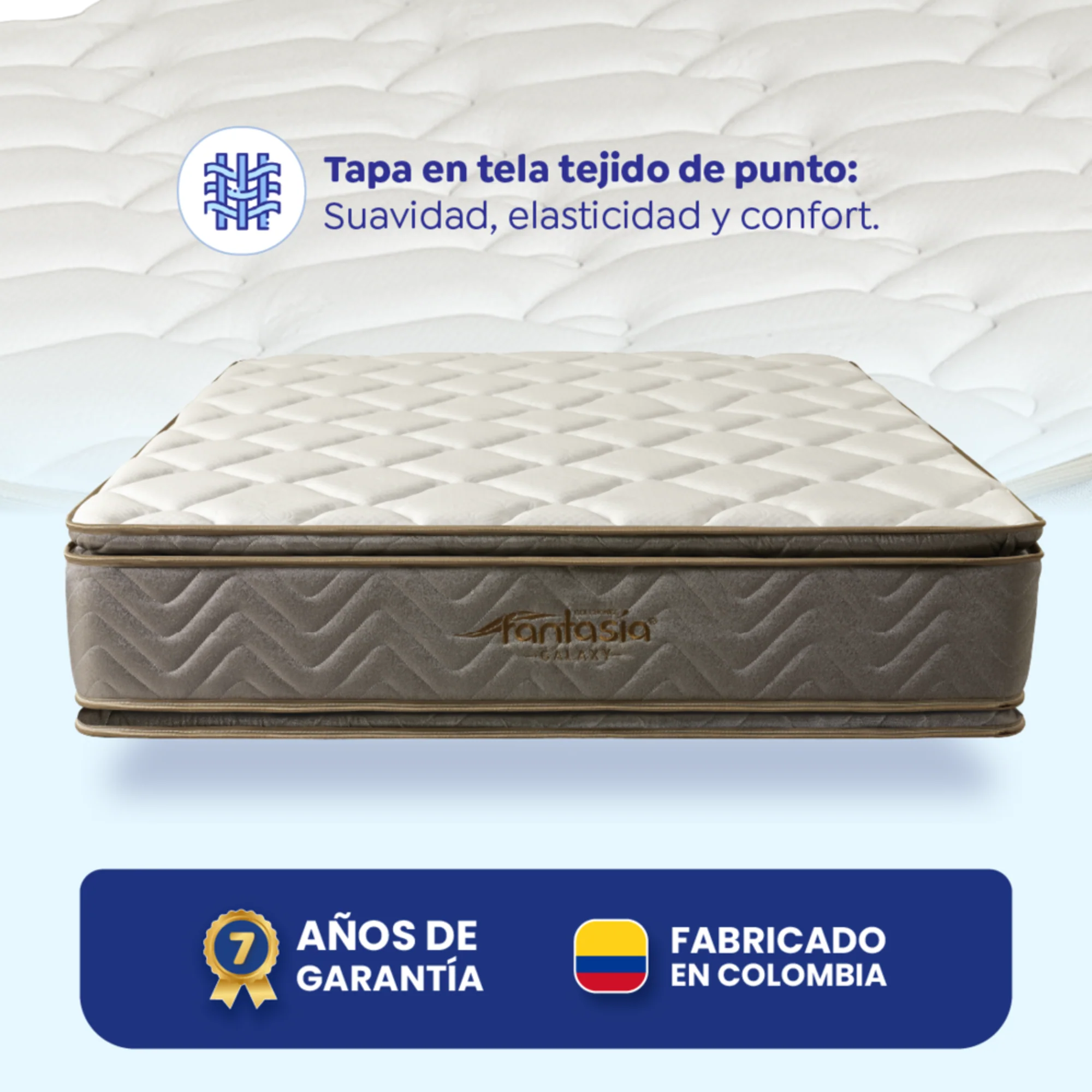Combo colchón fantasia galaxy 140x190cm + base cama lino café + almohada + protector damasco  marca Fantasía - Image 9