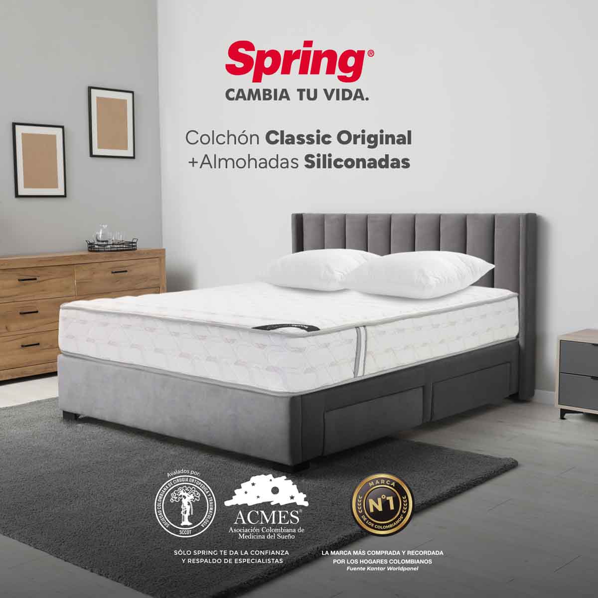 Combo colchón spring classic original doble 140x190 cm + set almohada siliconada. - Image 2
