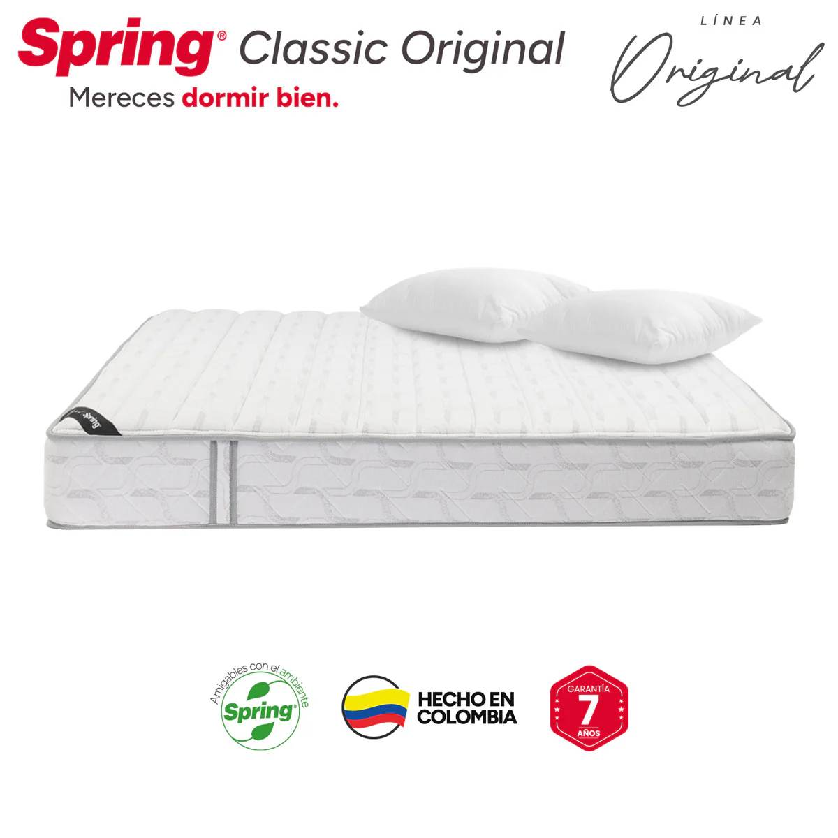 Combo colchón spring classic original doble 140x190 cm + set almohada siliconada. - Image 3