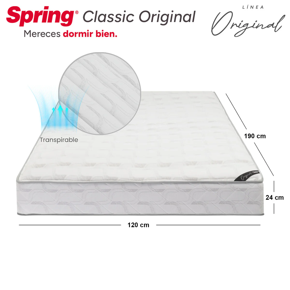 Combo colchón spring classic original semidoble 120x190 cm + set almohada siliconada. - Image 3