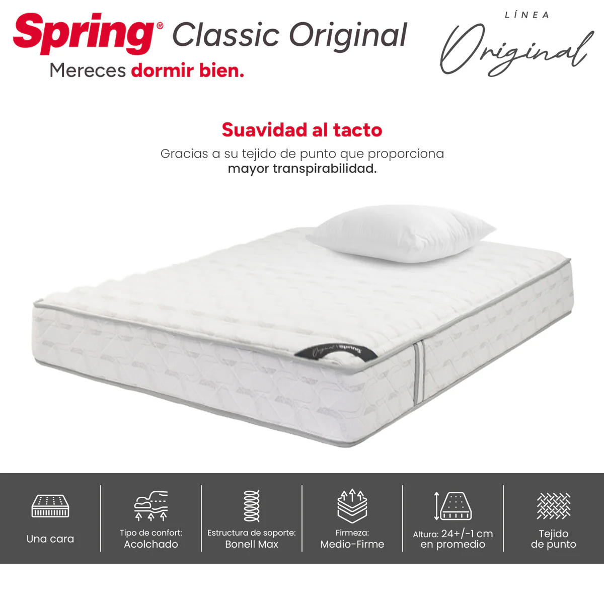 Combo colchón spring classic original semidoble 120x190 cm + set almohada siliconada. - Image 5