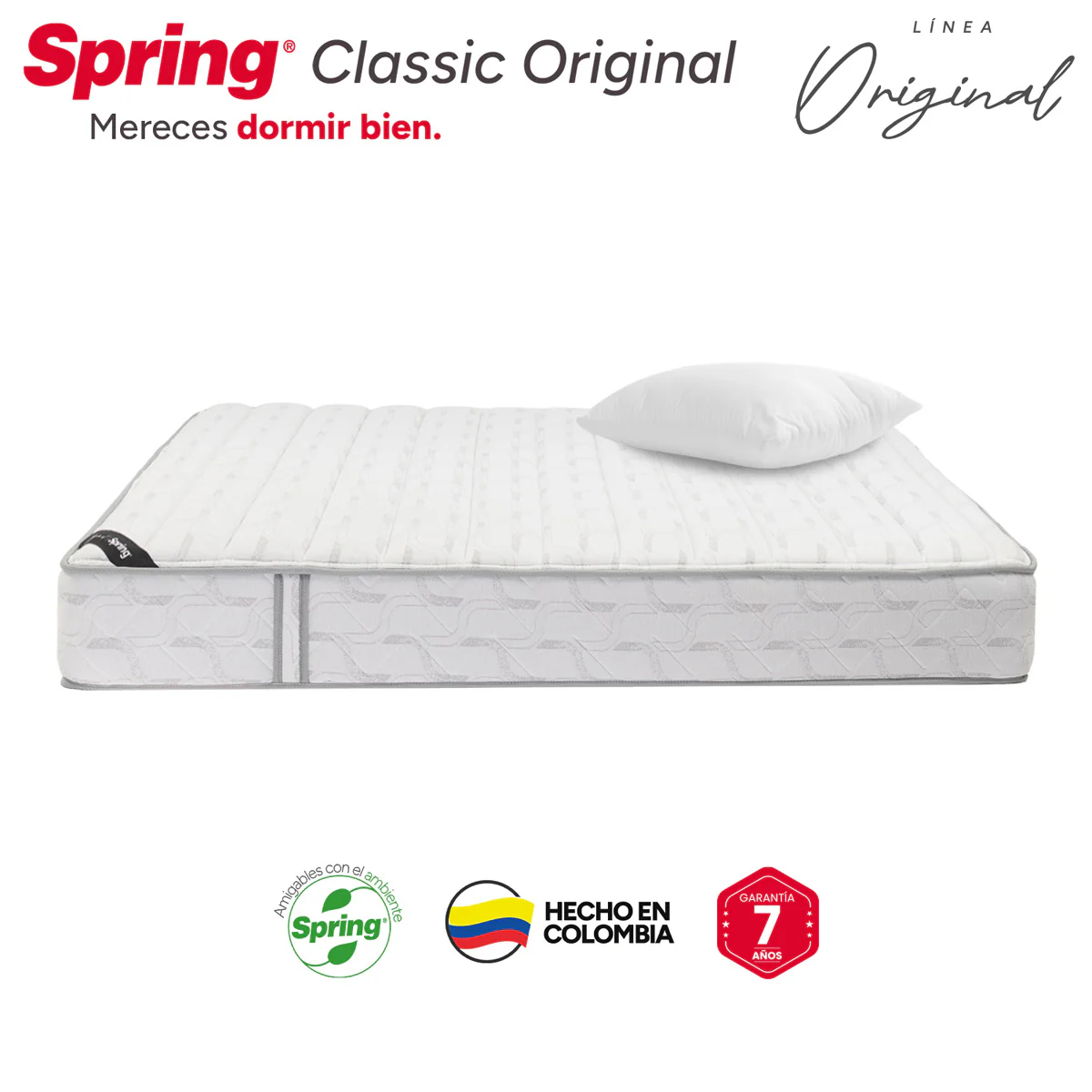 Combo colchón spring classic original semidoble 120x190 cm + set almohada siliconada. - Image 6