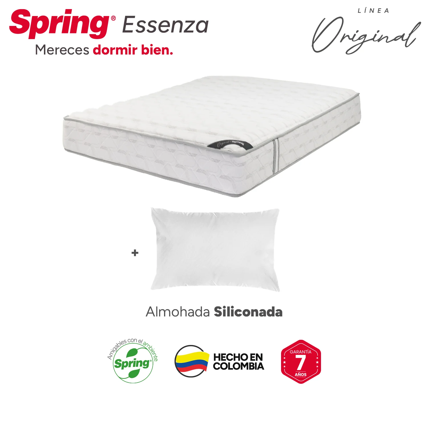 Combo colchón spring classic original sencillo 100x190 cm + set almohada siliconada. - Image 3