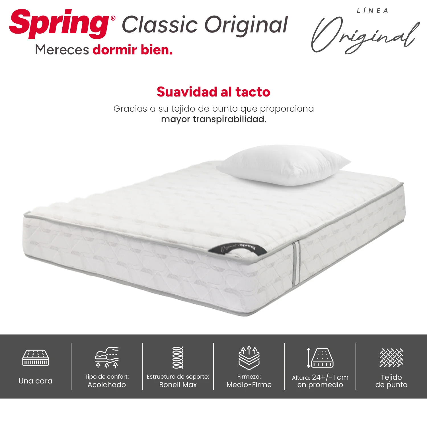 Combo colchón spring classic original sencillo 100x190 cm + set almohada siliconada. - Image 4