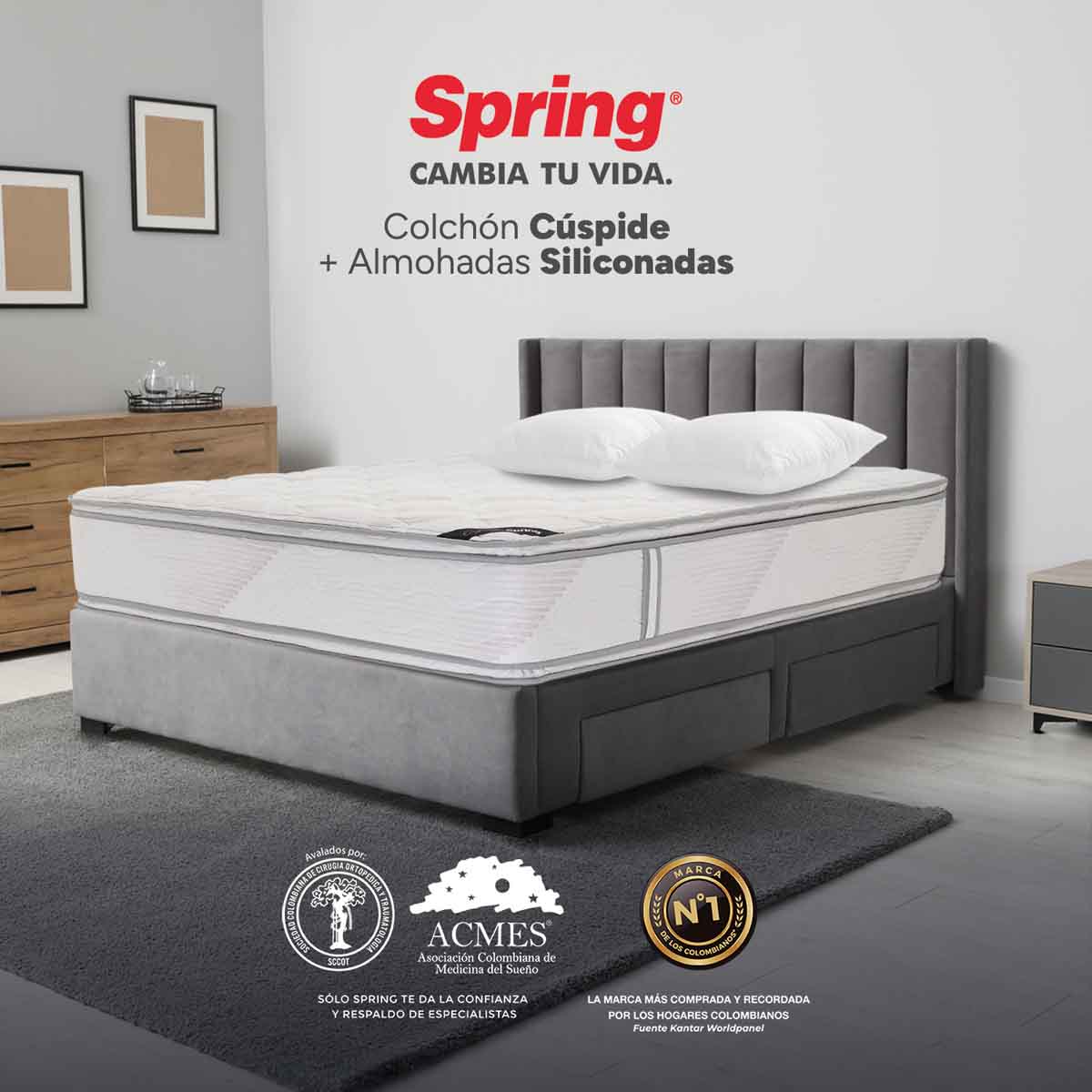 Combo colchón spring  cuspide-doble 140x190 cm +  set almohada siliconada - Image 2