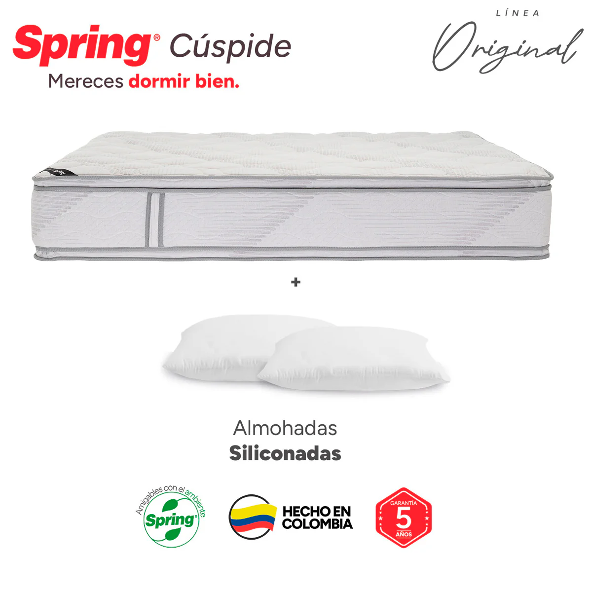 Combo colchón spring  cuspide-queen 160x190 cm +  set almohada siliconada - Image 4