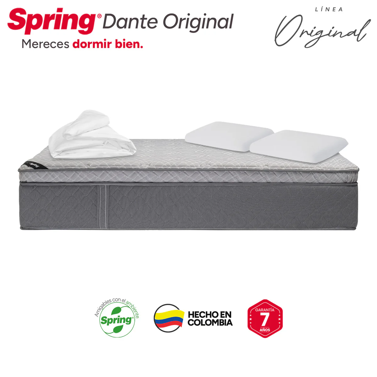 Combo colchón spring  dante original doble 140x190 cm + almohadas ergo - Image 3