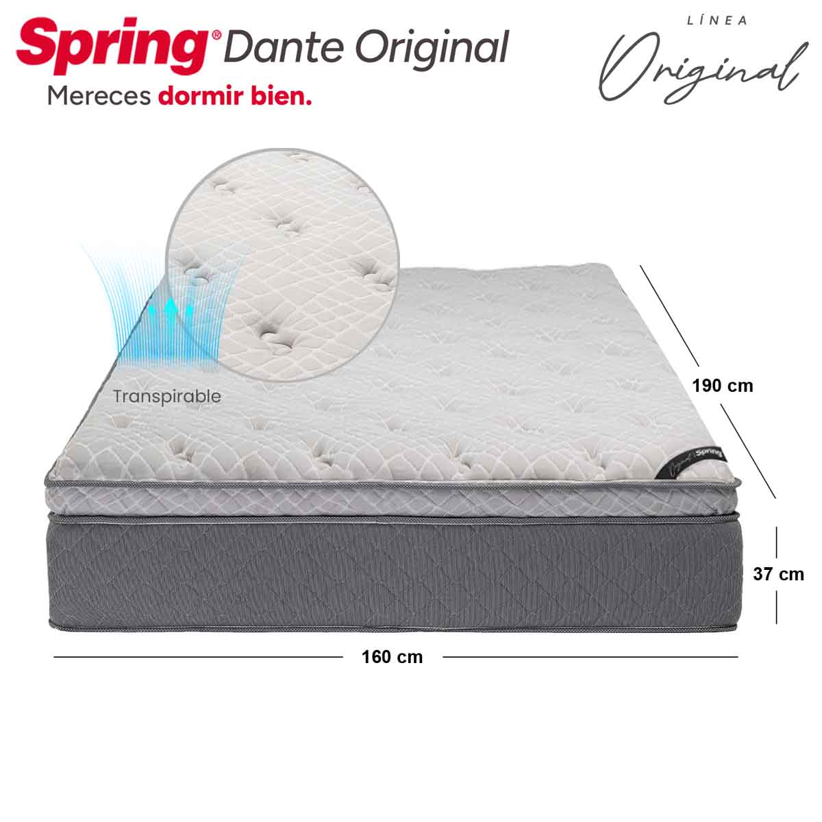 Combo colchón spring dante original queen 160x190 cm + almohadas ergo - Image 6