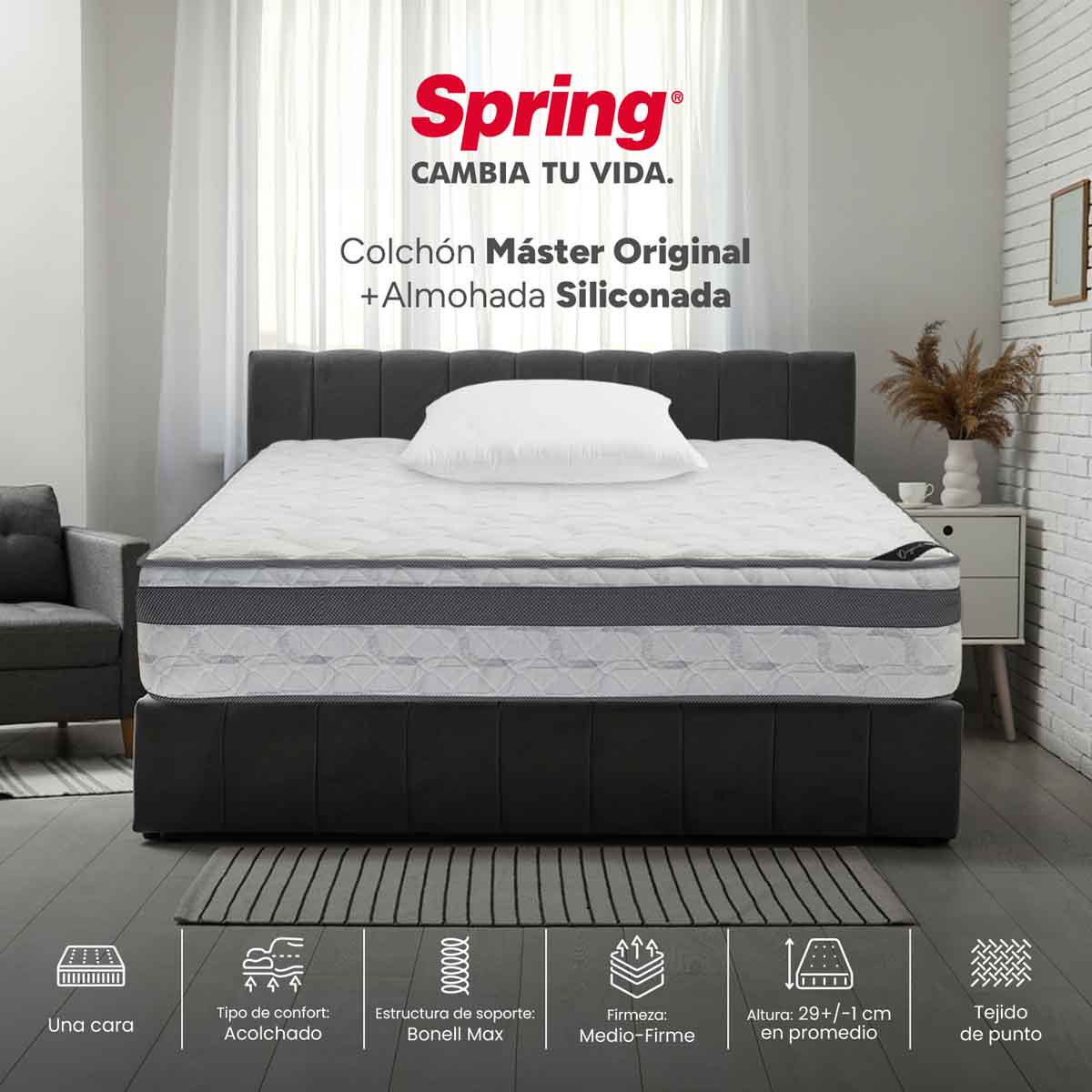 Combo colchón spring  master original doble 140x190 cm +  set almohada siliconada - Image 2