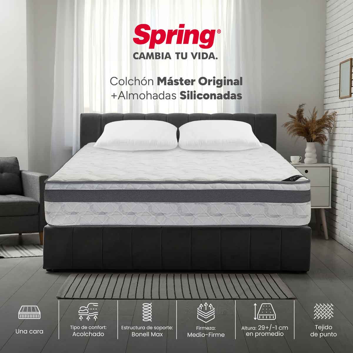 Combo colchón spring  master original king 200x200 cm +  set almohada siliconada - Image 2
