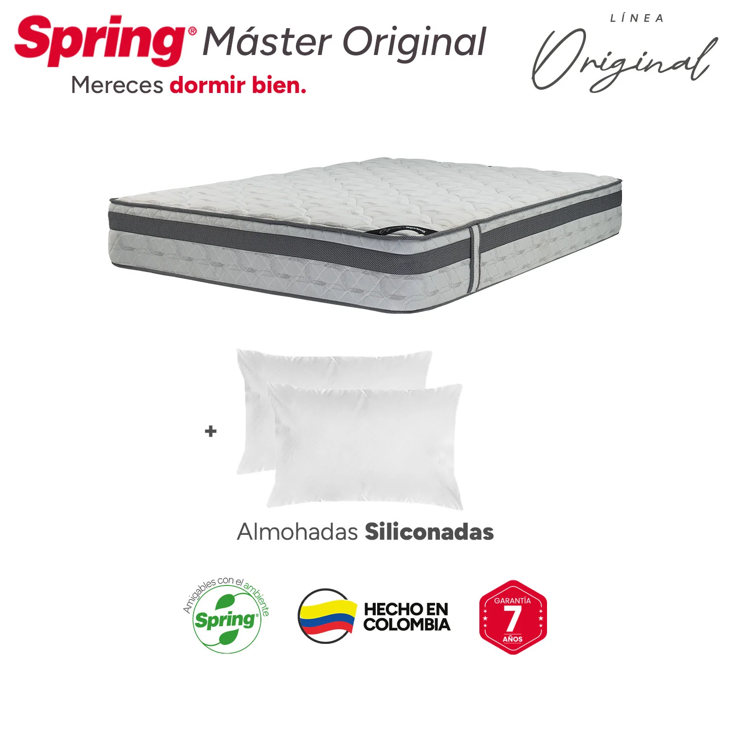 Combo colchón spring  master original king 200x200 cm +  set almohada siliconada - Image 6