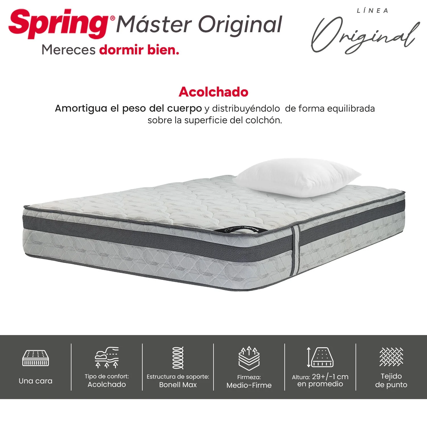 Combo colchón spring  master original queen 160x190 cm +  set almohada siliconada - Image 3
