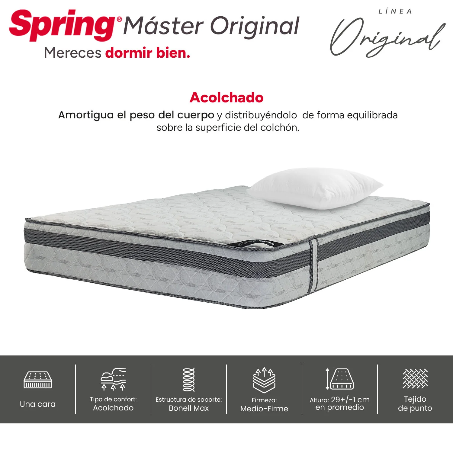 Combo colchón spring  master original semidoble 120x190 cm +  set almohada siliconada - Image 3