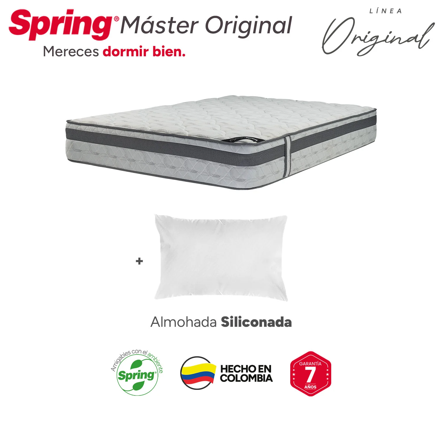 Combo colchón spring  master original semidoble 120x190 cm +  set almohada siliconada - Image 6
