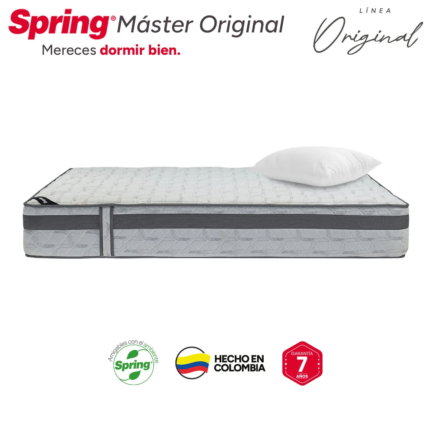 Combo colchón spring  master original sencillo 100x190 cm +  set almohada siliconada - Image 4