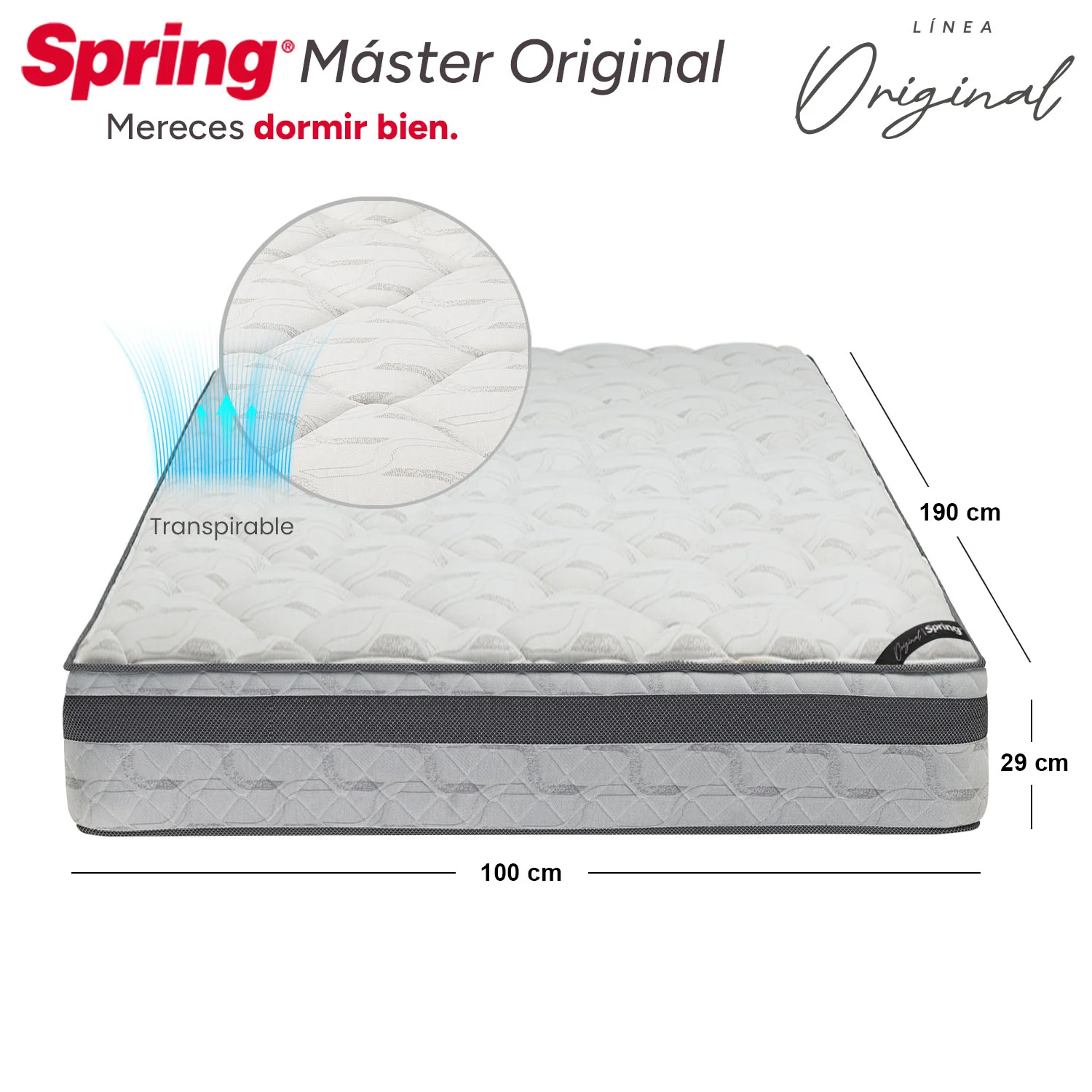 Combo colchón spring  master original sencillo 100x190 cm +  set almohada siliconada - Image 5