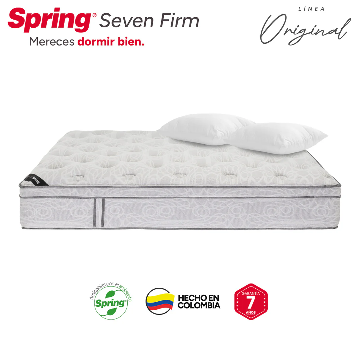 Combo colchón spring  seven firm queen 160x190 cm +  set almohada siliconada - Image 5