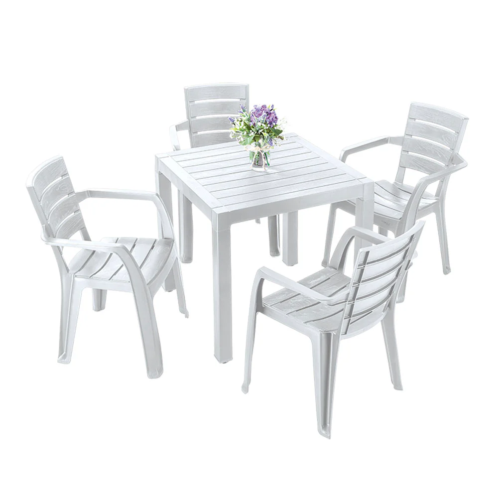 Combo comedor baru 1 mesa + 4 sillas con brazos gris hielo marca Rimax - Image 2